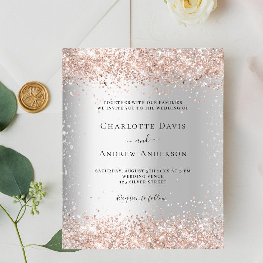 Silver Rose Gold Budget Hochzeitseinladung