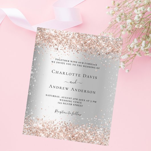 Silver Rose Gold Budget Hochzeitseinladung