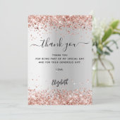 Silver Rose Gold confetti Danke Karte (Stehend Vorderseite)