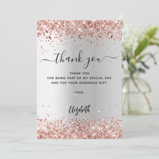 Silver Rose Gold confetti Danke Karte (Stehend Vorderseite)