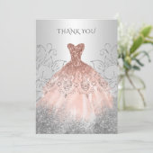 Silver Rose Gold Dress Dankeskarte (Stehend Vorderseite)