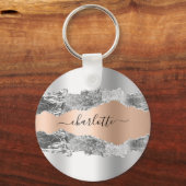 Silver Rose Gold Edelmetall-Age Marmornamenskript Schlüsselanhänger (Vorderseite)