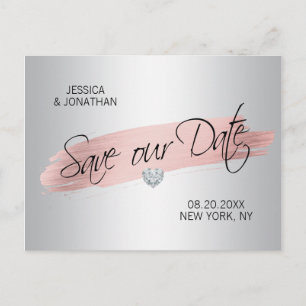 Silver Rose Gold Foil Wedding RETTE UNSER DATUM Ankündigungspostkarte