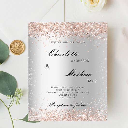 Silver Rose Gold formelle Budget Hochzeitseinladun