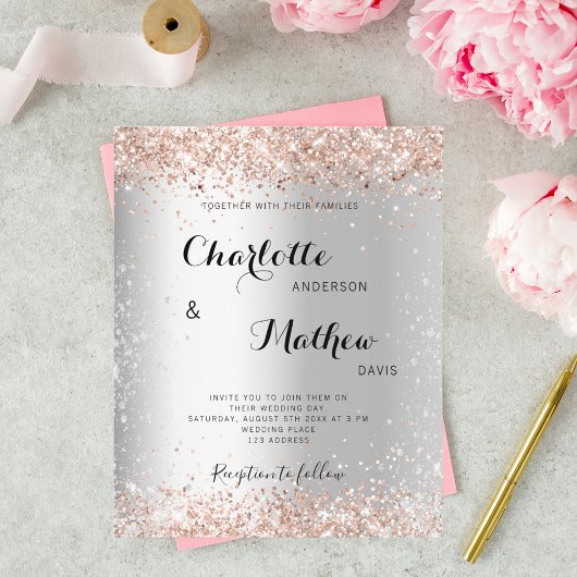 Silver Rose Gold formelle Budget Hochzeitseinladun