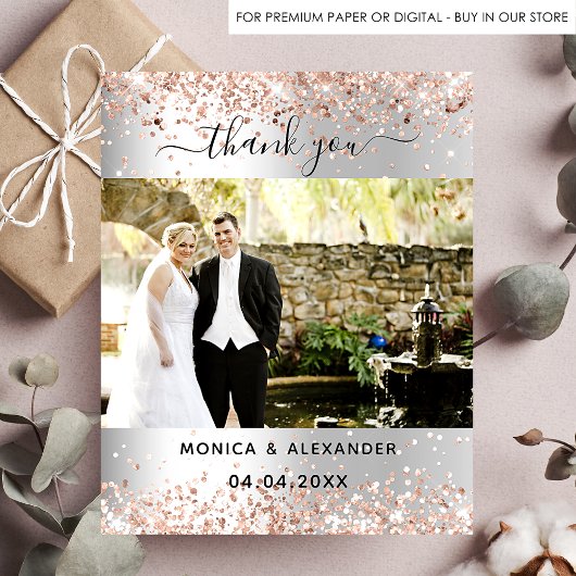 Silver Rose Gold Foto Hochzeit danke Karte