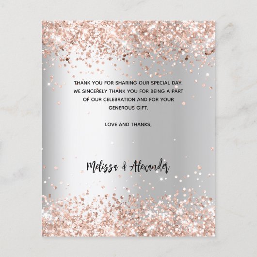 Silver Rose Gold Foto Hochzeit danke Karte (Rückseite)