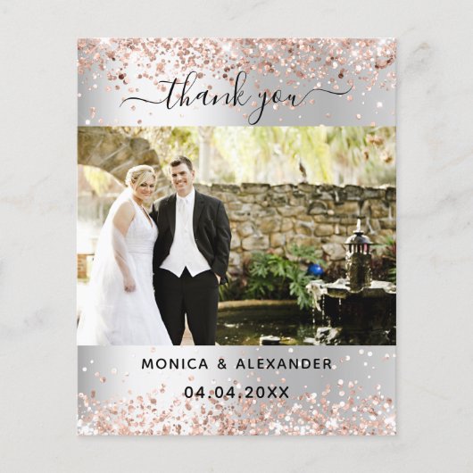 Silver Rose Gold Foto Hochzeit danke Karte (Vorderseite)