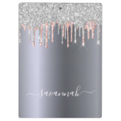 Silver rose gold glitter drips name script klemmbrett (Rückseite)
