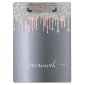 Silver rose gold glitter drips name script klemmbrett (Vorderseite)
