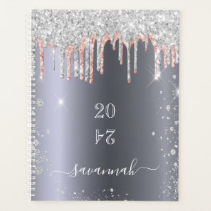 Silver Rose Gold Glitzer Tropfen Monogramm 2023 Planer