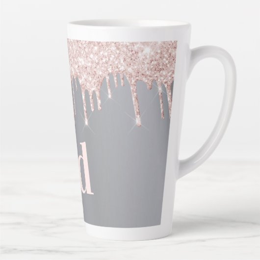Silver Rose Gold Glitzer Tropfen Monogramm Initial Milchtasse (Rechts)