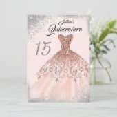Silver Rose Gold Lace Diamond Gozo Quinceanera Einladung (Stehend Vorderseite)