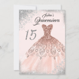 Silver Rose Gold Lace Diamond Gozo Quinceanera Einladung