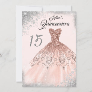 Silver Rose Gold Lace Diamond Gozo Quinceanera Einladung