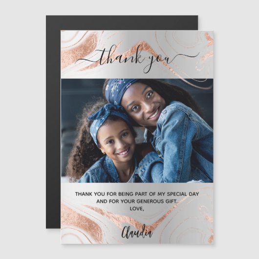 Silver Rose Gold Marmor Foto danke Magnet (Vorne/Hinten)