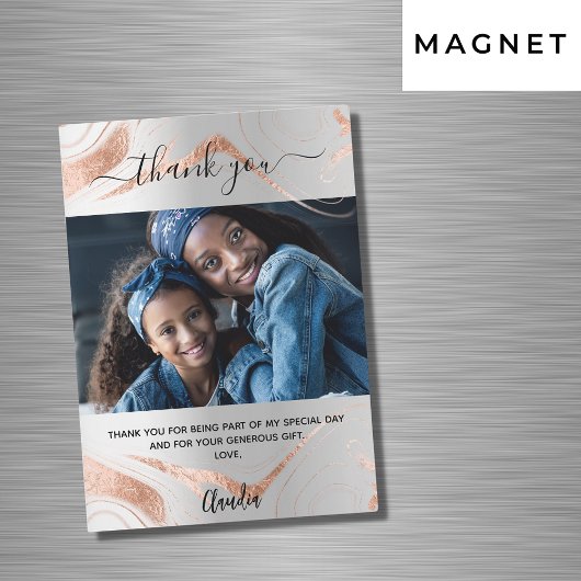Silver Rose Gold Marmor Foto danke Magnet