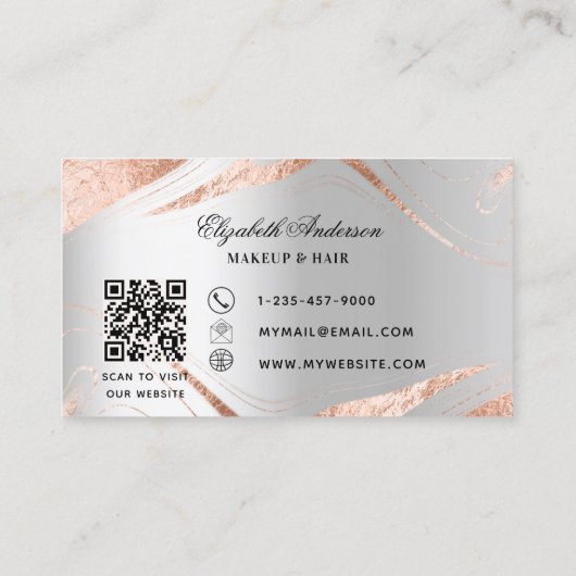Silver Rose Gold-Marmor QR-Code Firmenlogo Visitenkarte (Rückseite)