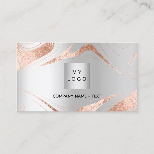 Silver Rose Gold-Marmor QR-Code Firmenlogo Visitenkarte (Vorderseite)