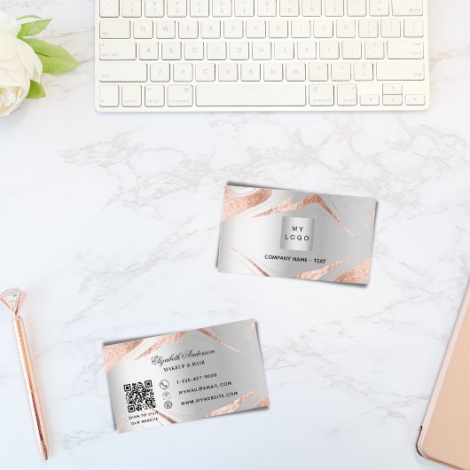 Silver Rose Gold-Marmor QR-Code Firmenlogo Visitenkarte