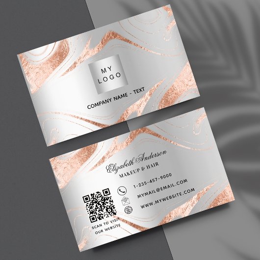 Silver Rose Gold-Marmor QR-Code Firmenlogo Visitenkarte