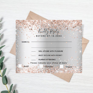 Silver Rose Gold Menü Auswahl Hochzeitskarte RSVP 