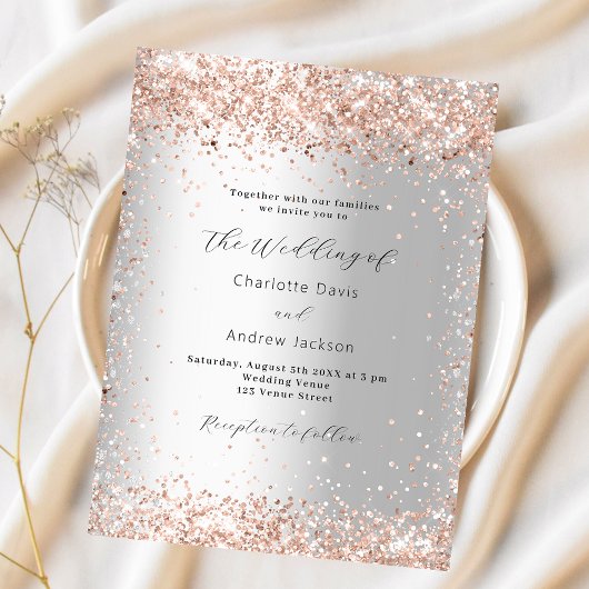 Silver Rose Gold Moderne Budget Hochzeitseinladung
