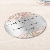 Silver Rose gold mr mrs Herzskript Runder Pappuntersetzer (Angewinkelt)