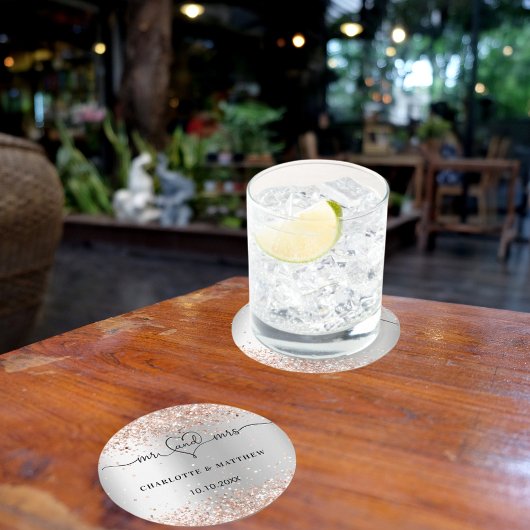 Silver Rose gold mr mrs Herzskript Runder Pappuntersetzer