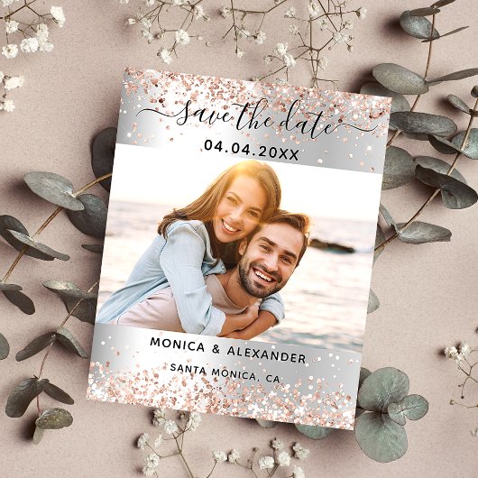 Silver Rose Gold qr Code Hochzeit Speichern Sie da Flyer