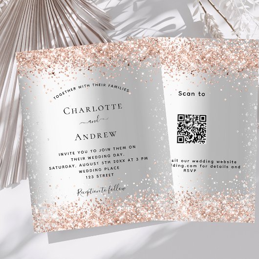 Silver Rose Gold QR UAWG budget Einladung Hochzeit