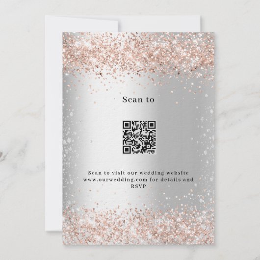 Silver Rose Gold QR UAWG Details Luxus Hochzeit Einladung (Rückseite)