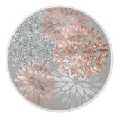 Silver Rose Gold Shimmer Sparkle Dahlia Blume Keramikknauf (Vorderseite)