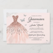 Silver Rose Gold Sparkenkleid Quinceanera Einladung (Vorderseite)