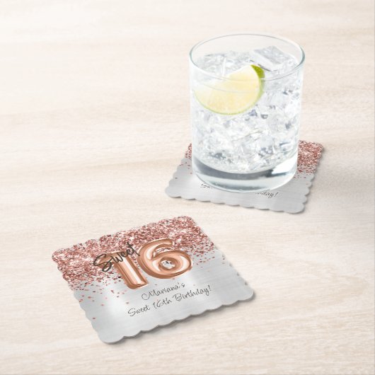 Silver Rose Gold Sweet 16. Geburtstagsparty Untersetzer (Vor Ort)