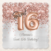Silver Rose Gold Sweet 16. Geburtstagsparty Untersetzer (Vorderseite)