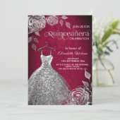 Silver Rose trendige Sequenzen kleiden Quinceañera Einladung (Stehend Vorderseite)