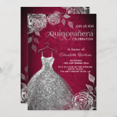 Silver Rose trendige Sequenzen kleiden Quinceañera Einladung (Vorne/Hinten)