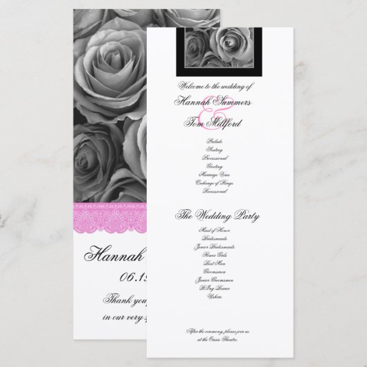 SILVER ROSE und PINK LACE Hochzeitsprogramm Programm (Vorne/Hinten)