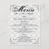 Silver Rose Wedding Dinner Menu Thank you Note