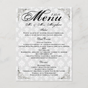 Silver Rose Wedding Dinner Menu Thank you Note Postkarte