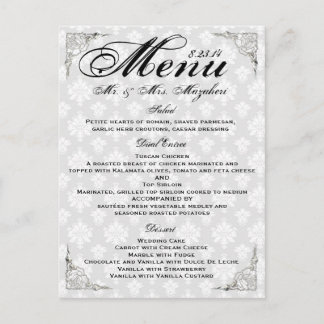 Silver Rose Wedding Dinner Menu Thank you Note Postkarte