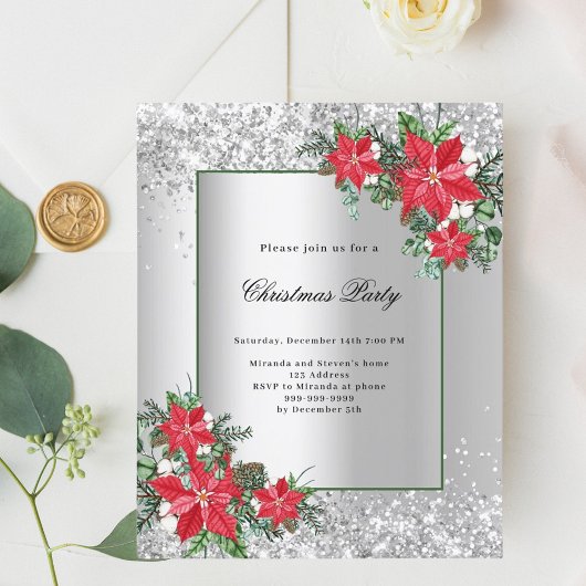 Silver Rot Blumendekor Weihnachtsfeier Einladung