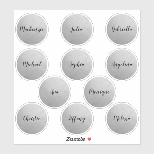 Silver Round Circle Individual Names Gastgeschenk Aufkleber (Blatt)