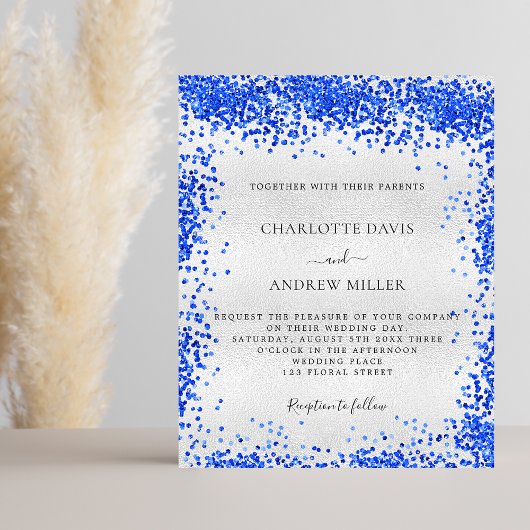 Silver Royal Blue Budget Hochzeit Einladung Flyer