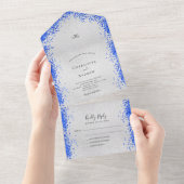 Silver Royal Blue Confetti Moderne Hochzeit All In One Einladung (Abreißen)