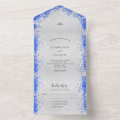 Silver Royal Blue Confetti Moderne Hochzeit All In One Einladung (Innen Boden)