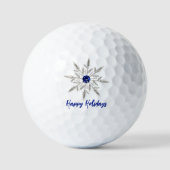 Silver Royal Blue Crystal Snowflake Happy Holidays Golfball (Vorderseite)