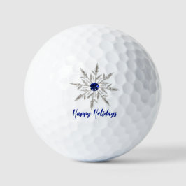 Silver Royal Blue Crystal Snowflake Happy Holidays Golfball