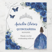 Silver Royal Blue Floral Quinceañera 16. Geburtsta Weinetikett (Einzelnes Label)